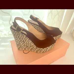 Leather (suede top) Peep Toe Espadrille Wedges